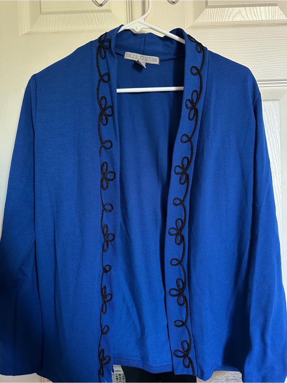 By Design Blue Open-Front Embroidered Cardigan